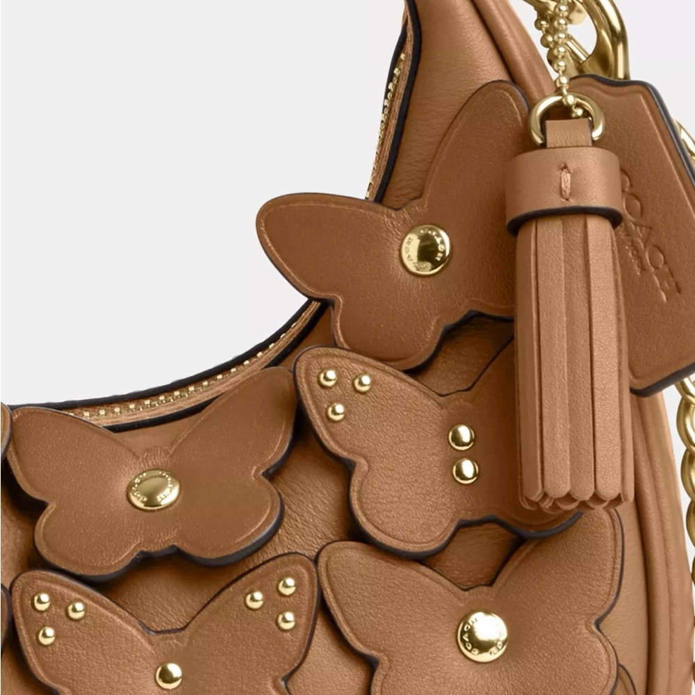 COACH NWT Brown and Gold Carmen Mini Crossbody Bag With Butterfly Appliqués - Picture 5 of 10